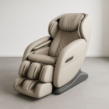 Poltrona Massaggiante in Pelle Sintetica Beige con Regolazione Elettrica