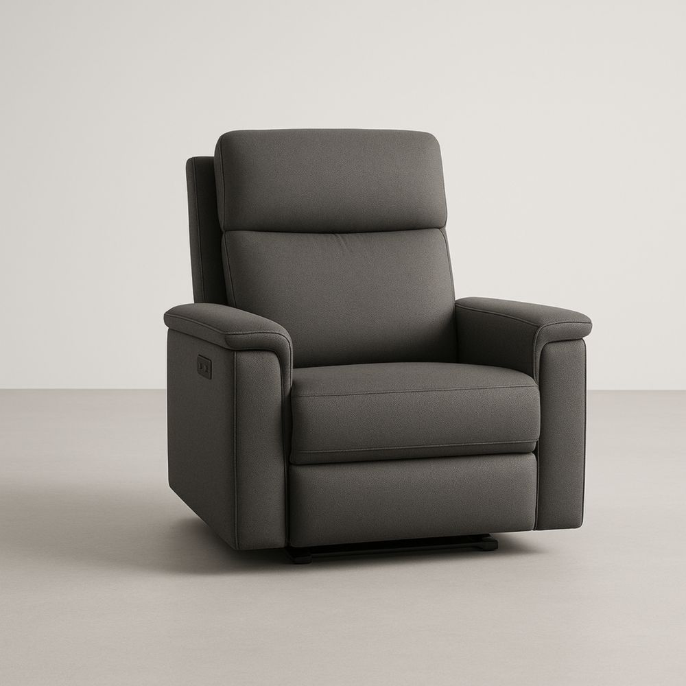 Poltrona reclinabile grigio scuro in poliestere con telaio in legno
