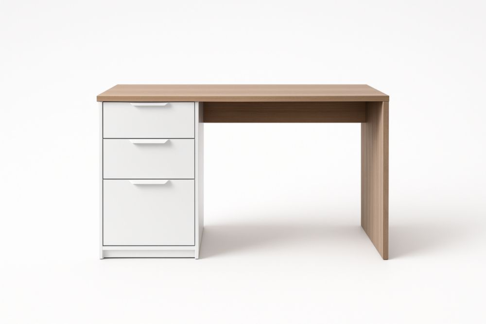 Scrivania Rettangolare in MDF Marrone e Bianco con Cassetti