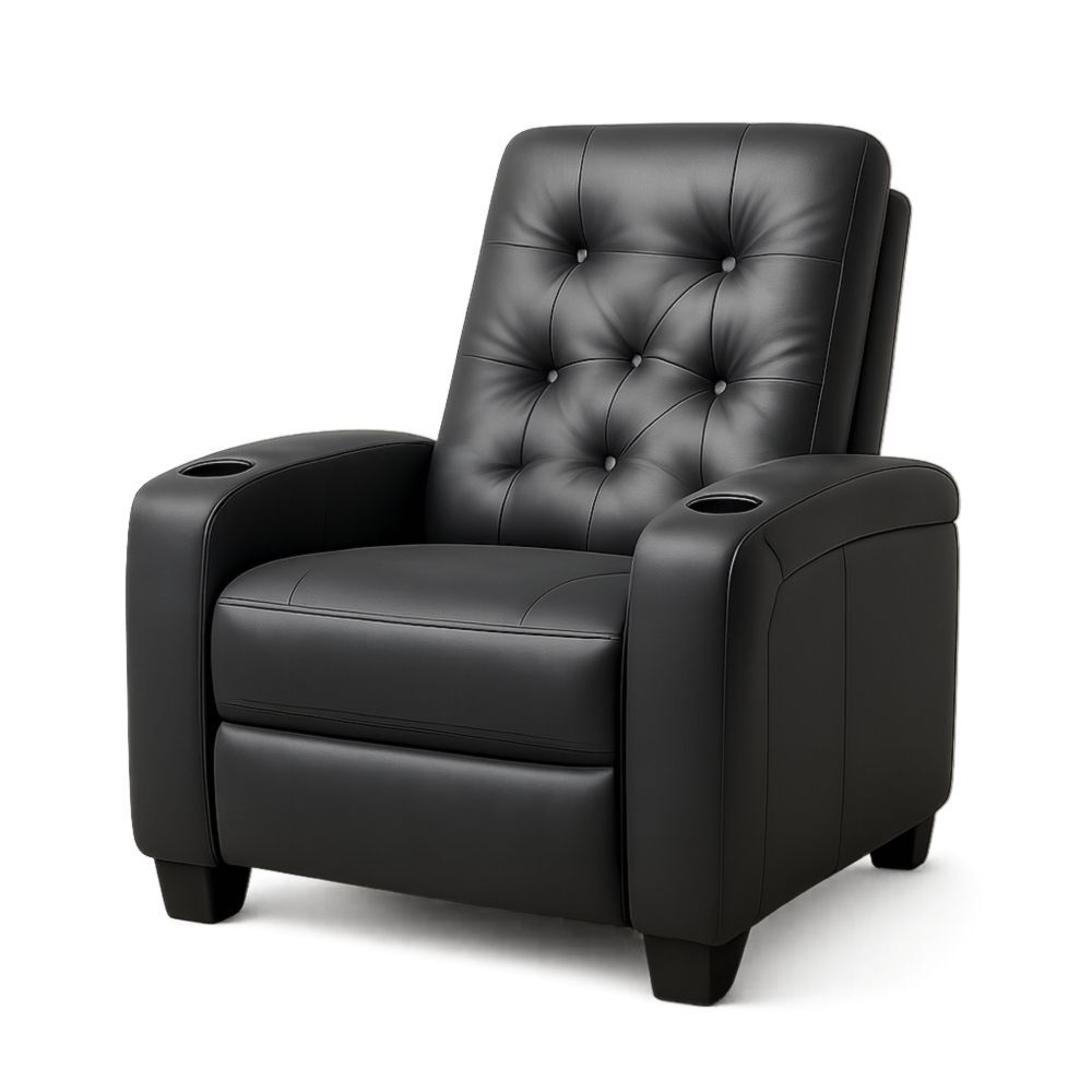 Poltrona regolabile in pelle sintetica con braccioli e portabicchiere