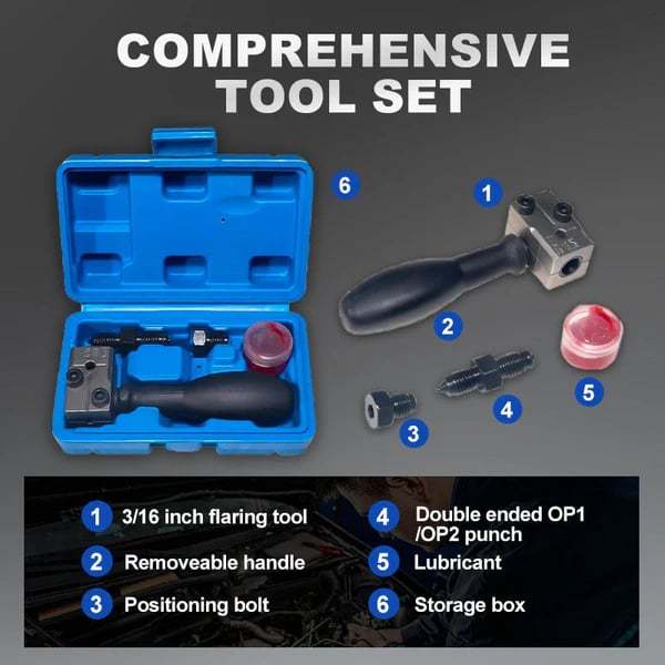 🔩Professional 3/16" Brake Line Flaring Tool Kit – Complete Vehicle Repair Set with Storage Case