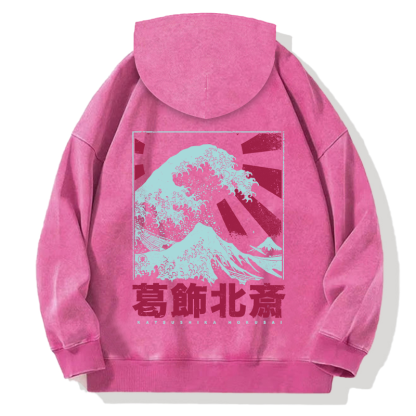 Tokyocanvas Japanese Great Wave Off Kanagawa Back Washed Hoodie