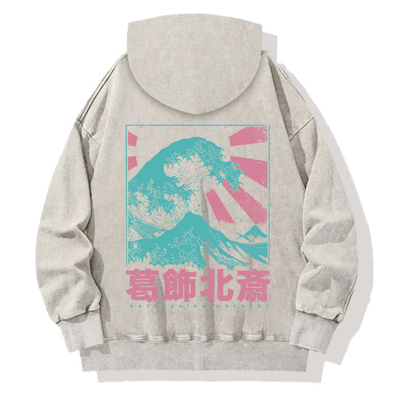Tokyocanvas Japanese Great Wave Off Kanagawa Back Washed Hoodie