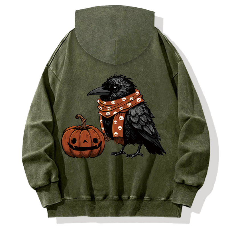Tokyocanvas Crow and Pumpkin Back Washed Hoodie