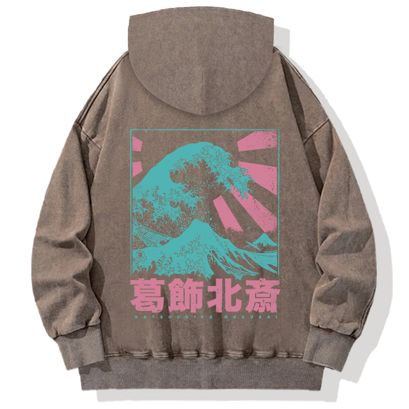 Tokyocanvas Japanese Great Wave Off Kanagawa Back Washed Hoodie
