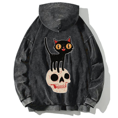 Tokyocanvas Look What The Halloween Cat Back Washed Hoodie