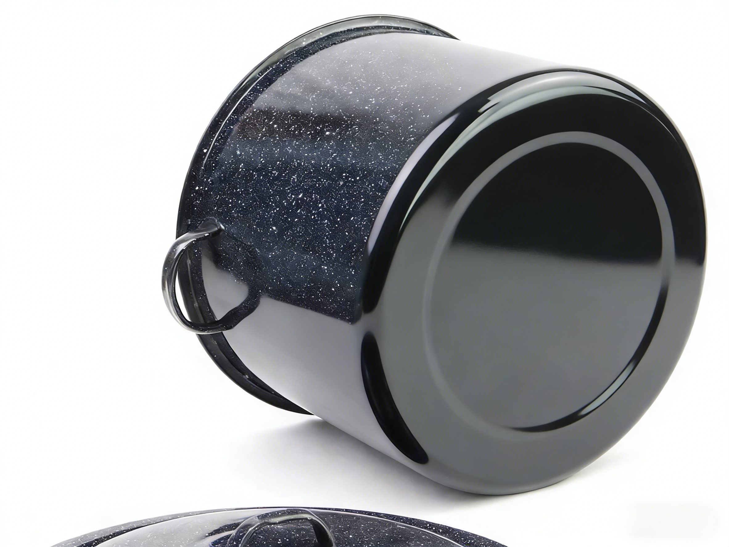 Vintage Black Spotted Enameled Soup Pot with Lid