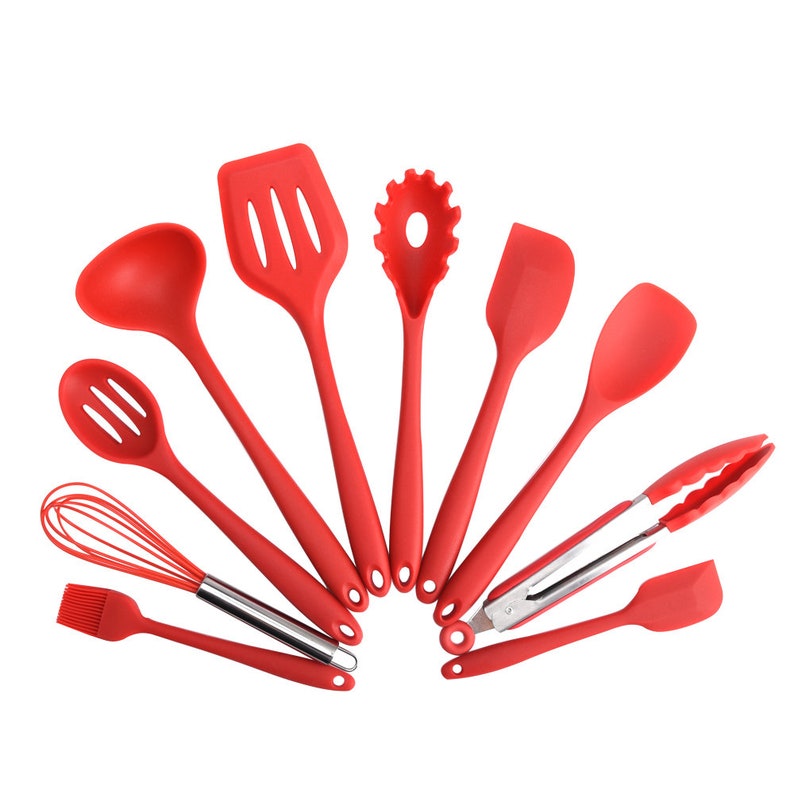 10 Piece Silicone Kitchen Utensils Set Red