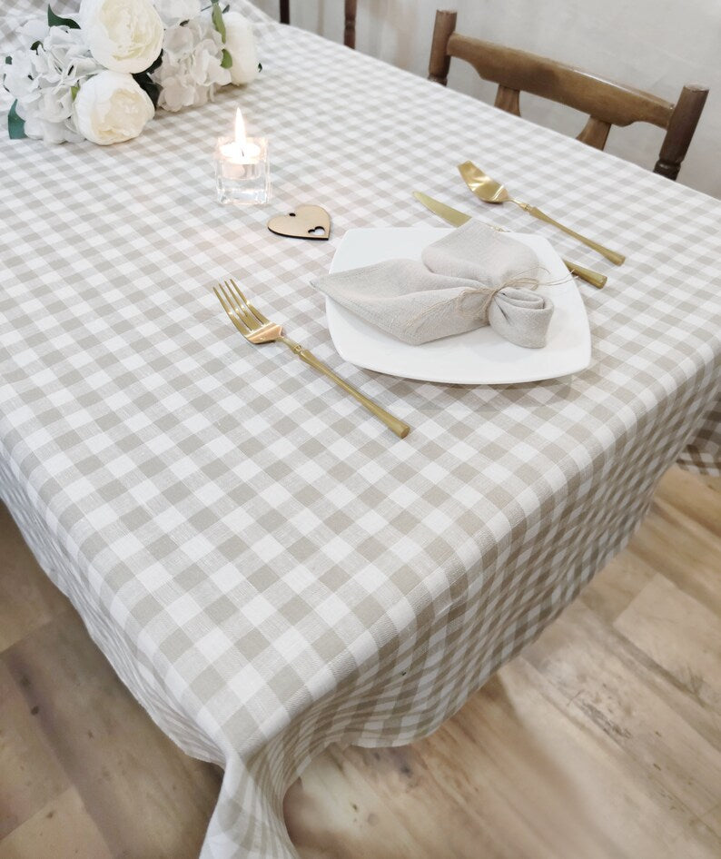 Linen Striped Plaid Tablecloth