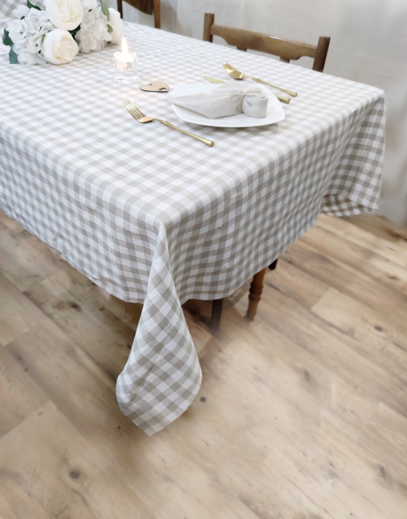 Linen Striped Plaid Tablecloth