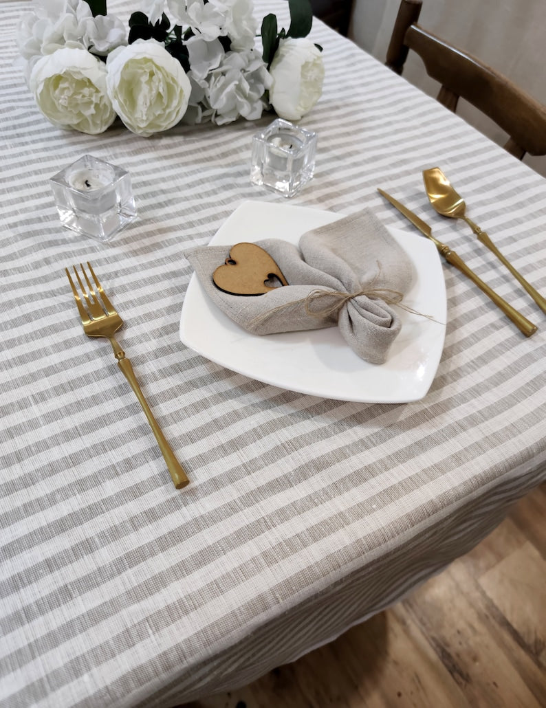 Linen Striped Plaid Tablecloth