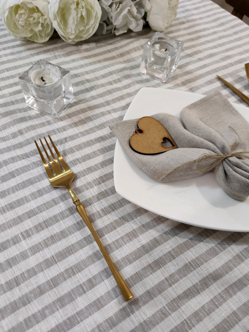 Linen Striped Plaid Tablecloth
