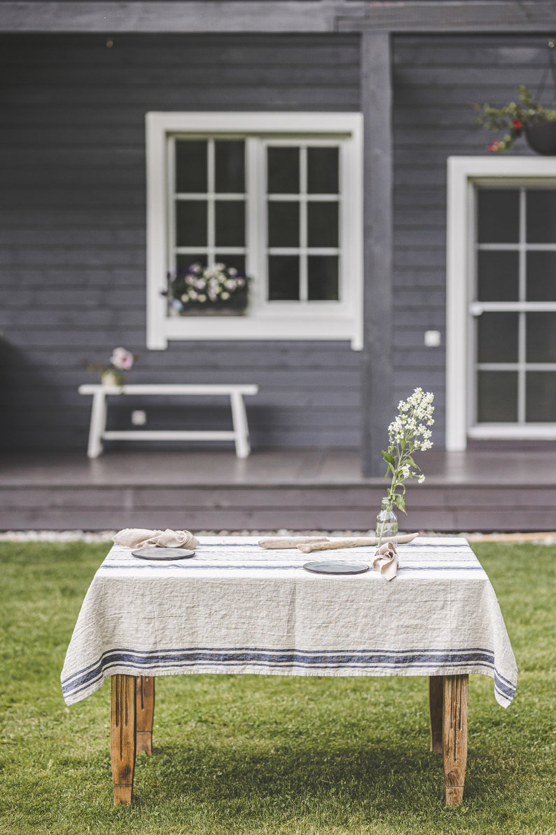Washed Linen Striped Home Tablecloth