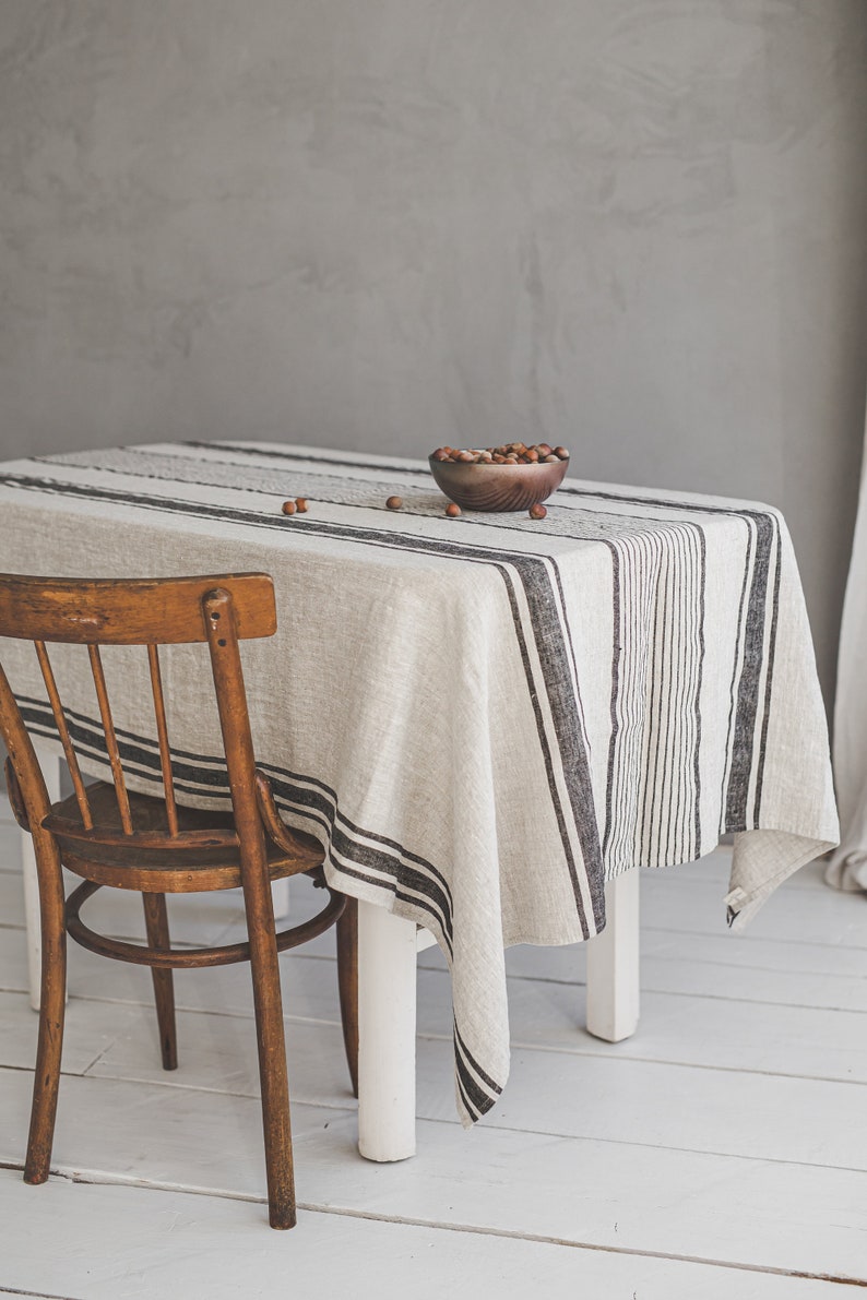 Washed Linen Striped Home Tablecloth