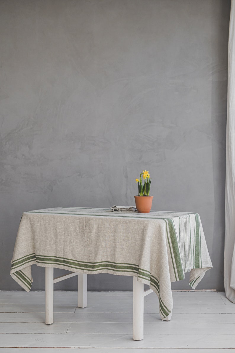 Washed Linen Striped Home Tablecloth