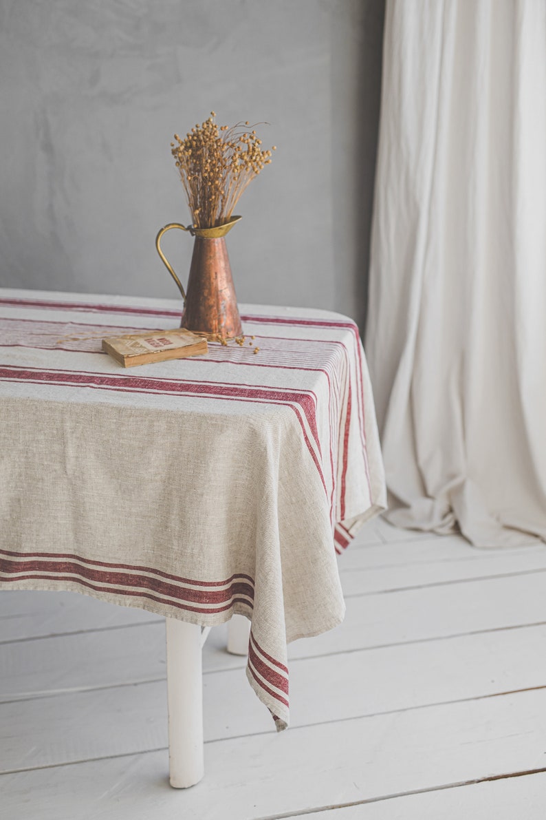 Washed Linen Striped Home Tablecloth