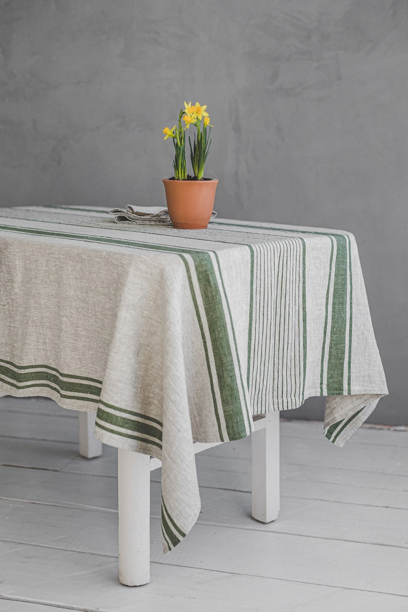 Washed Linen Striped Home Tablecloth