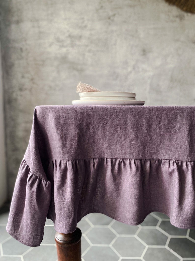 Washed Soft Linen Ruffled Tablecloth