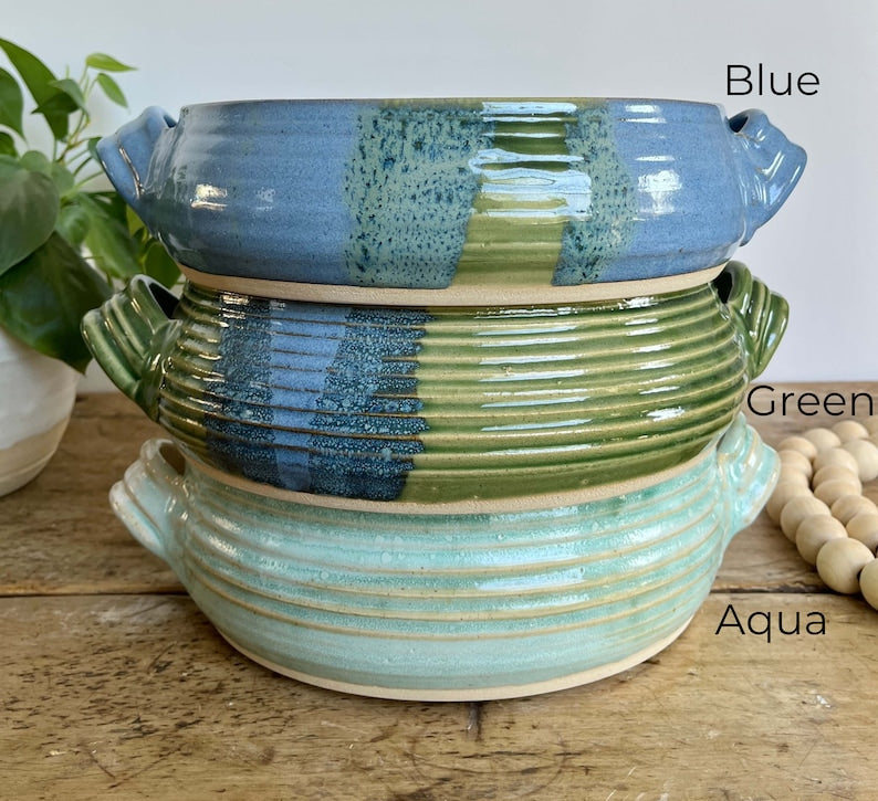 Teal Green Coastal Style Ceramic Casserole