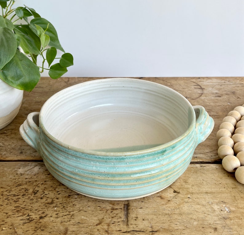 Teal Green Coastal Style Ceramic Casserole