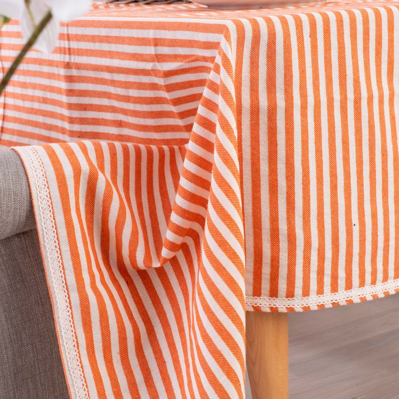 Striped Cotton and Linen Dining Tablecloth