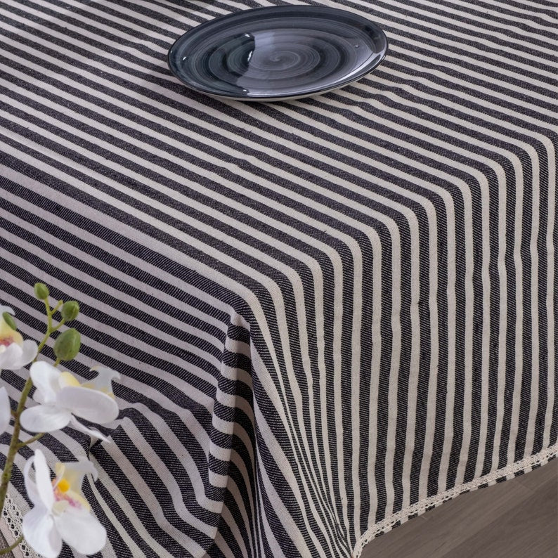 Striped Cotton and Linen Dining Tablecloth