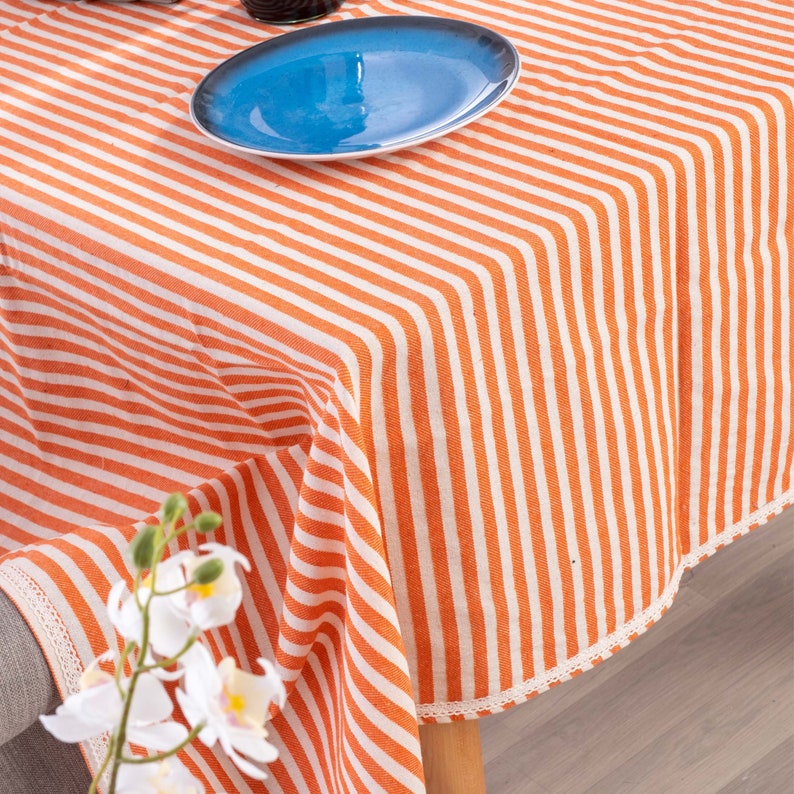 Striped Cotton and Linen Dining Tablecloth