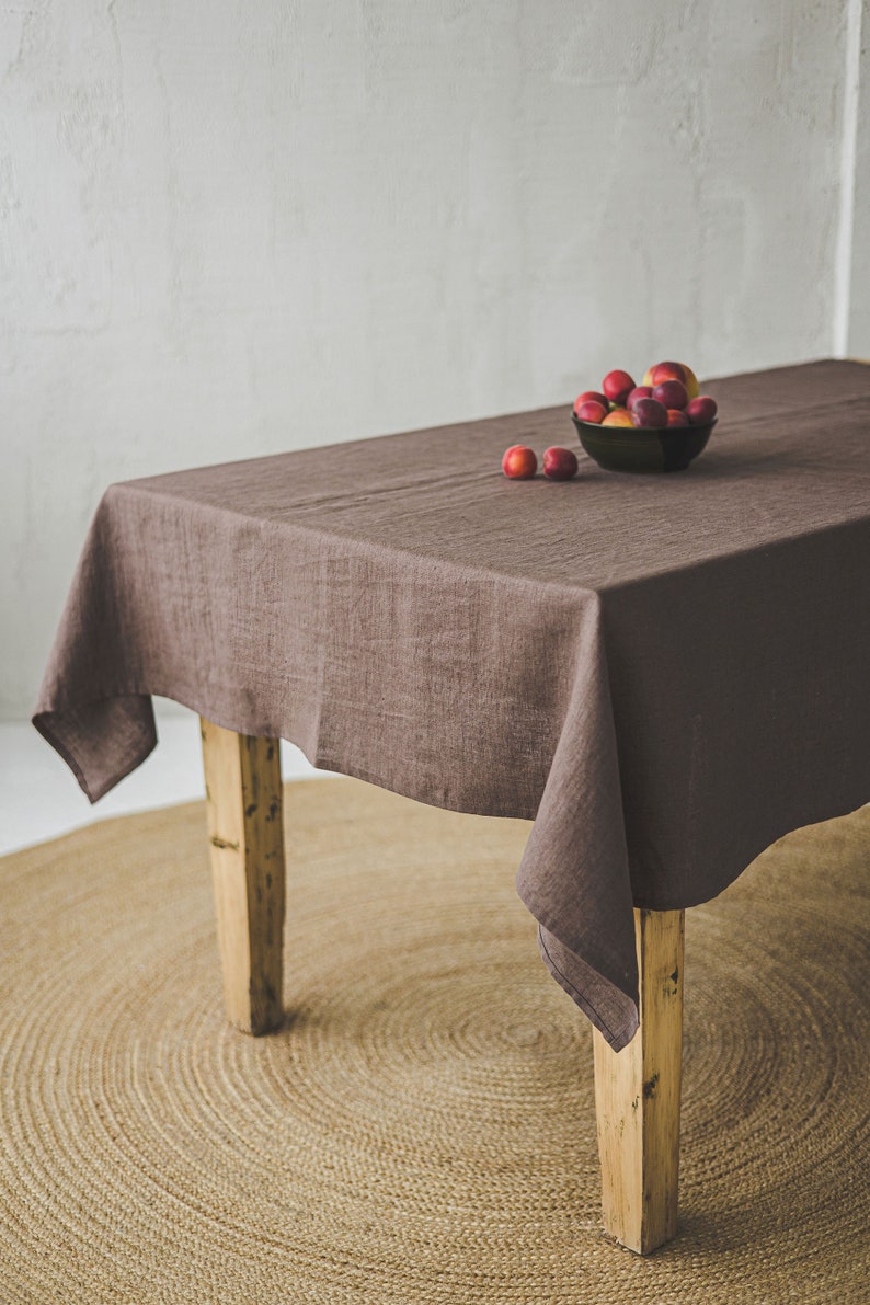 Square White Linen with Black Stripes Tablecloth