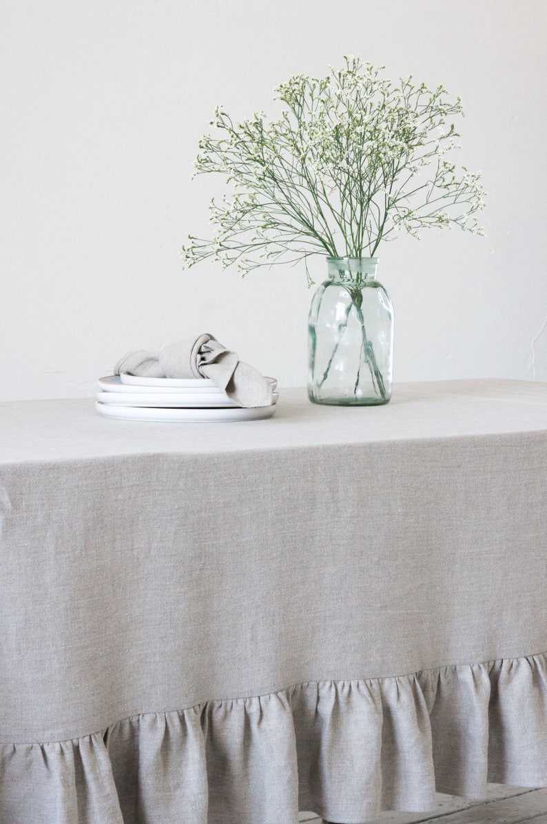 Washed Soft Linen Ruffled Tablecloth