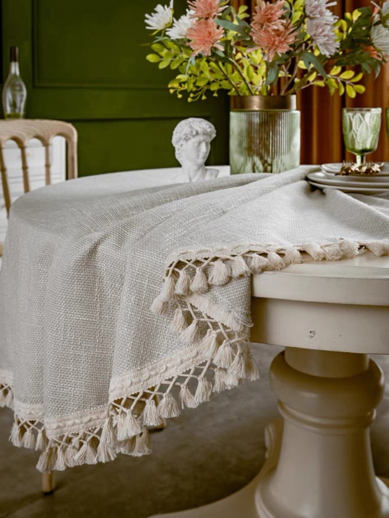 Tassel Cotton and Linen Tablecloth