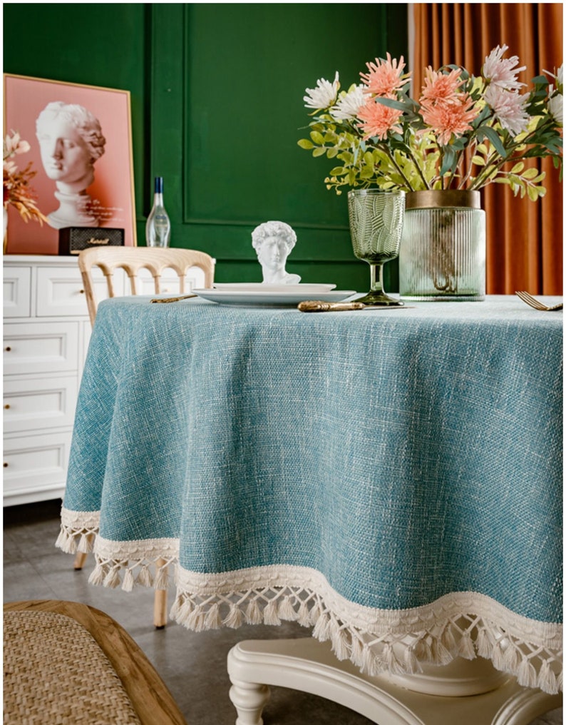Tassel Cotton and Linen Tablecloth