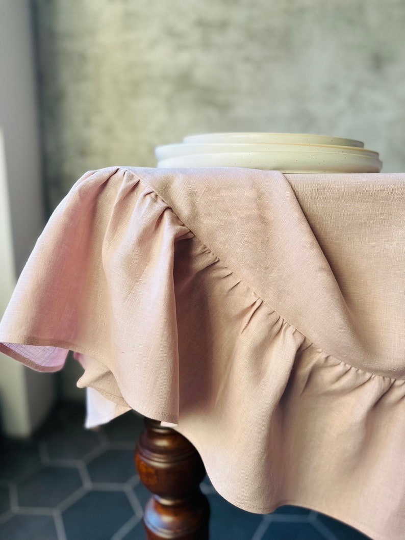 Washed Soft Linen Ruffled Tablecloth