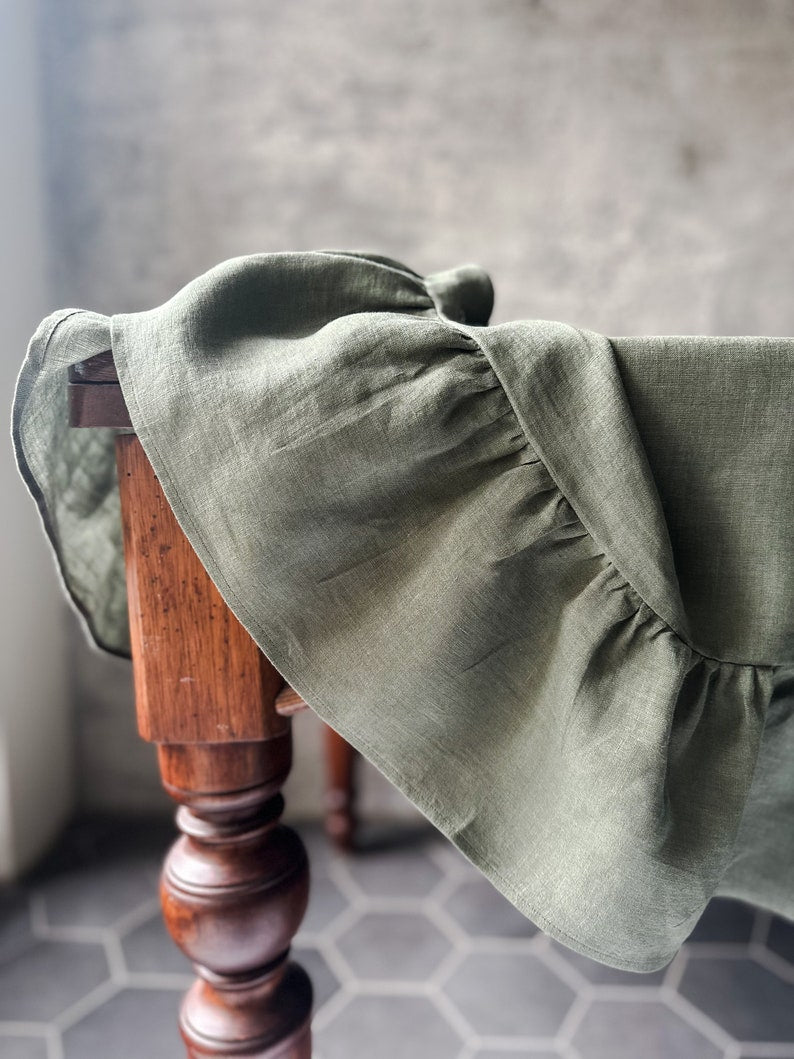 Washed Soft Linen Ruffled Tablecloth