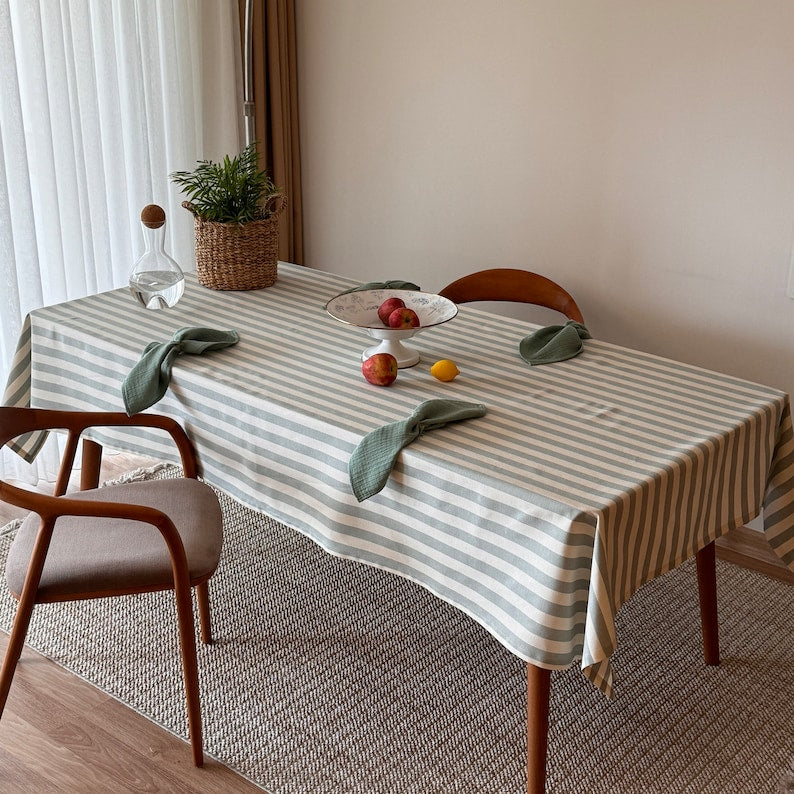 Linen Bohemian striped tablecloth