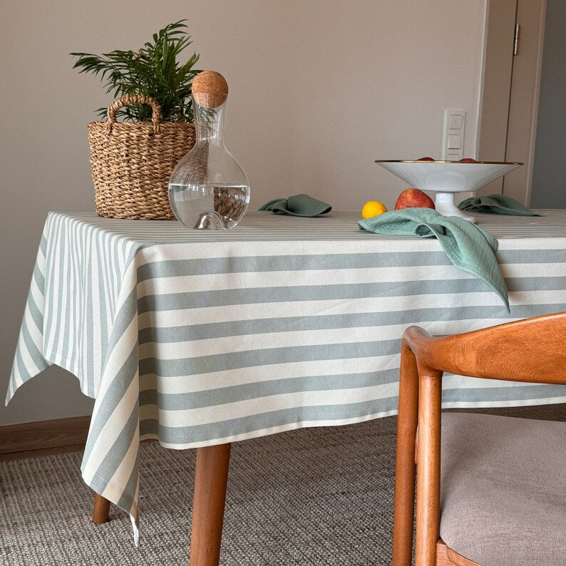 Linen Bohemian striped tablecloth