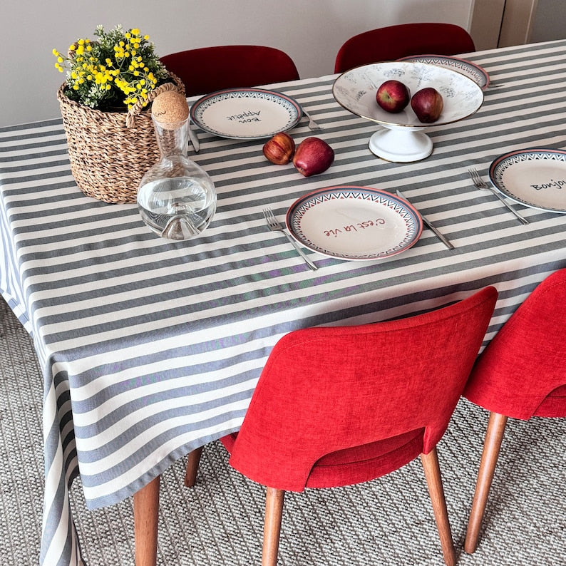 Linen Bohemian striped tablecloth