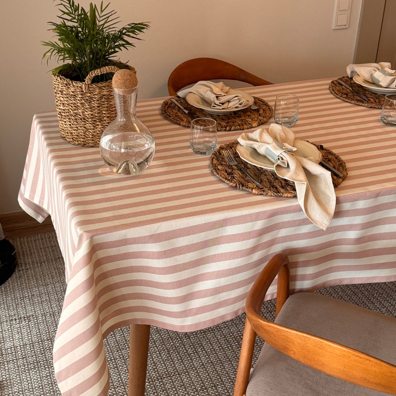 Linen Bohemian striped tablecloth