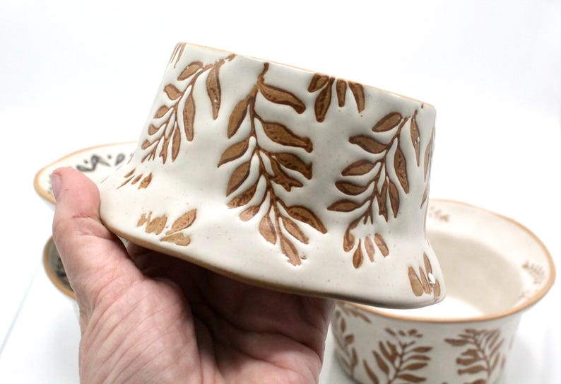 Whimsical Ceramic Baking Cup Beige with Floral Designs for Contemporary Farmhouse Decor