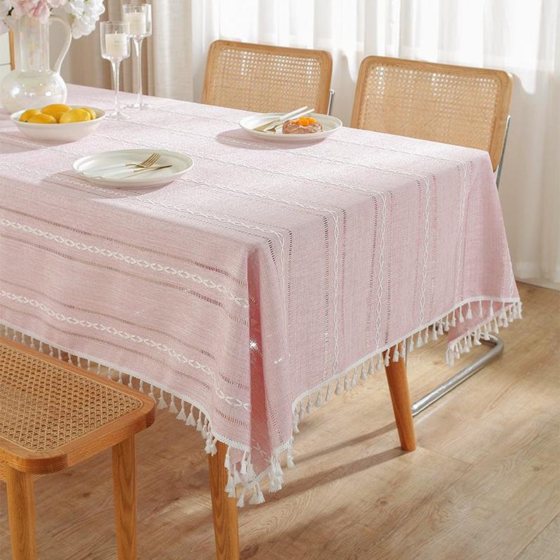 Cotton and Linen Tassel Everyday Dining Tablecloth