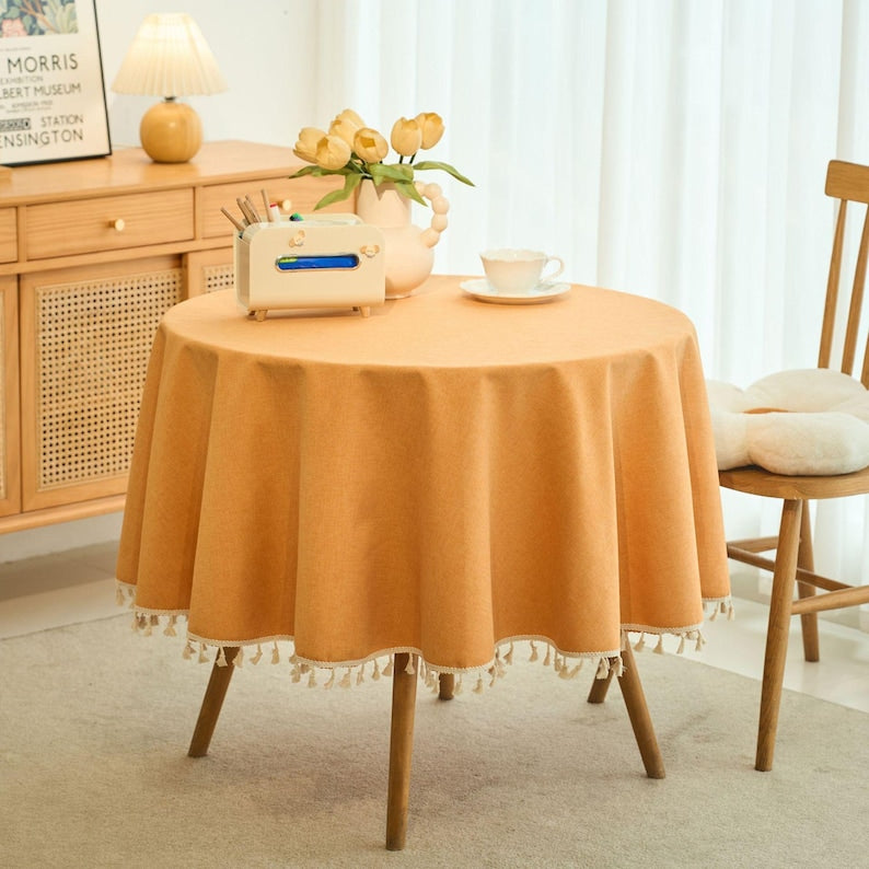Round Linen Textured Outdoor Tablecloth