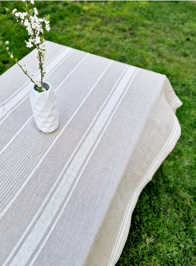 Striped Linen Home Tablecloth