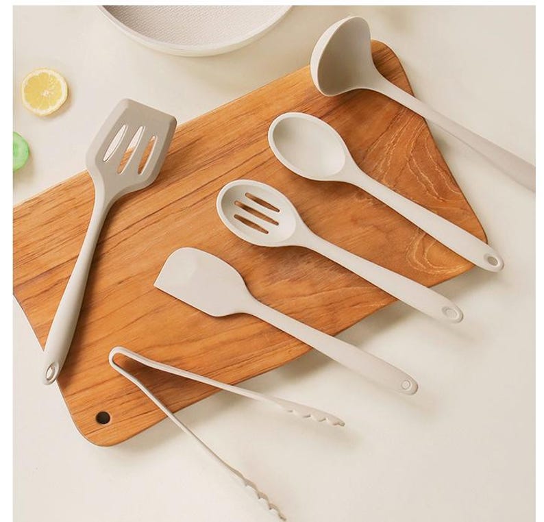 6pcs Silicone Kitchen Utensil Set Rotating Holder