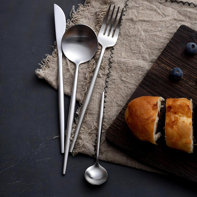 4 Pieces Silver Cutlery Set Engraved Tableware