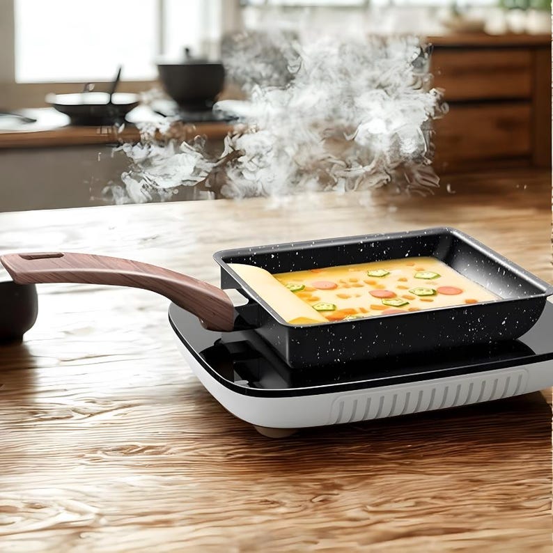 Japanese Omelet Pan – Rectangular Non‑Stick Tamagoyaki Pan with Detachable Wooden Handle