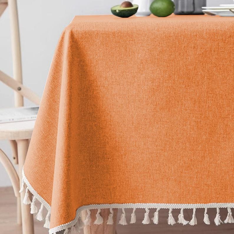 Tasseled Edge Green Waterproof Tablecloth