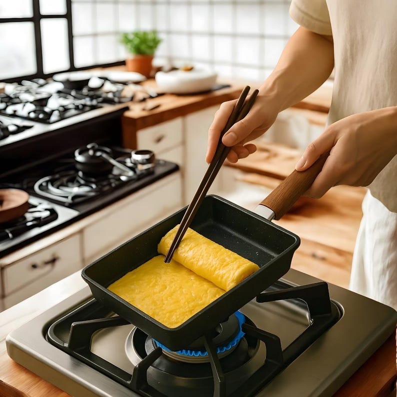 Japanese Omelet Pan – Rectangular Non‑Stick Tamagoyaki Pan with Detachable Wooden Handle