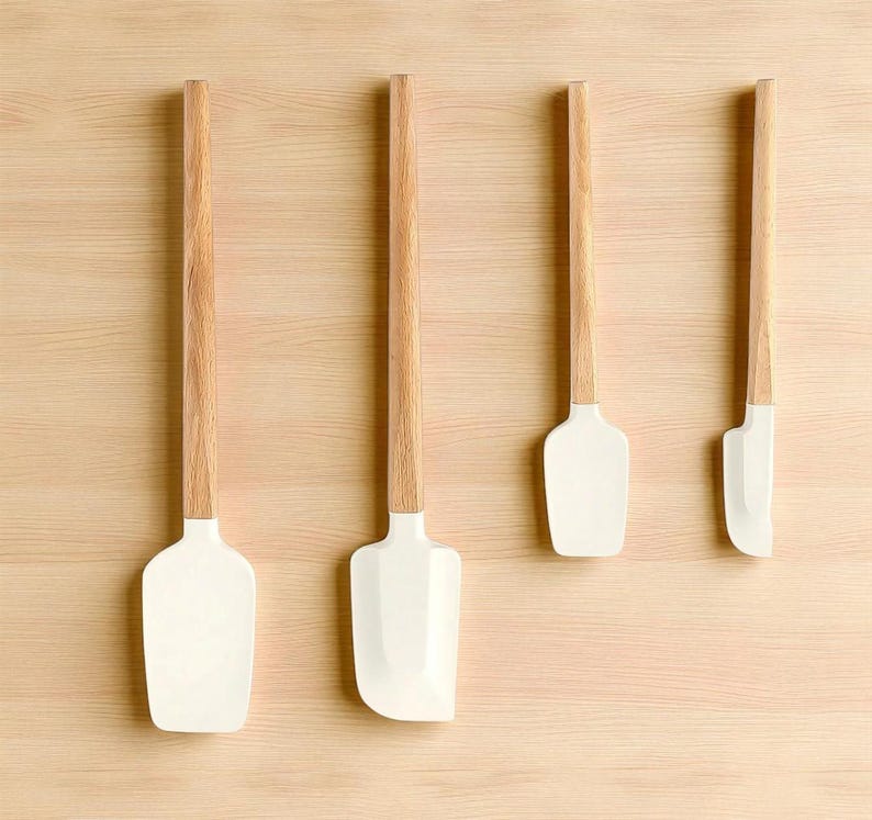 Handmade Silicone Spatula Set: Wood Handle, Heat-Resistant