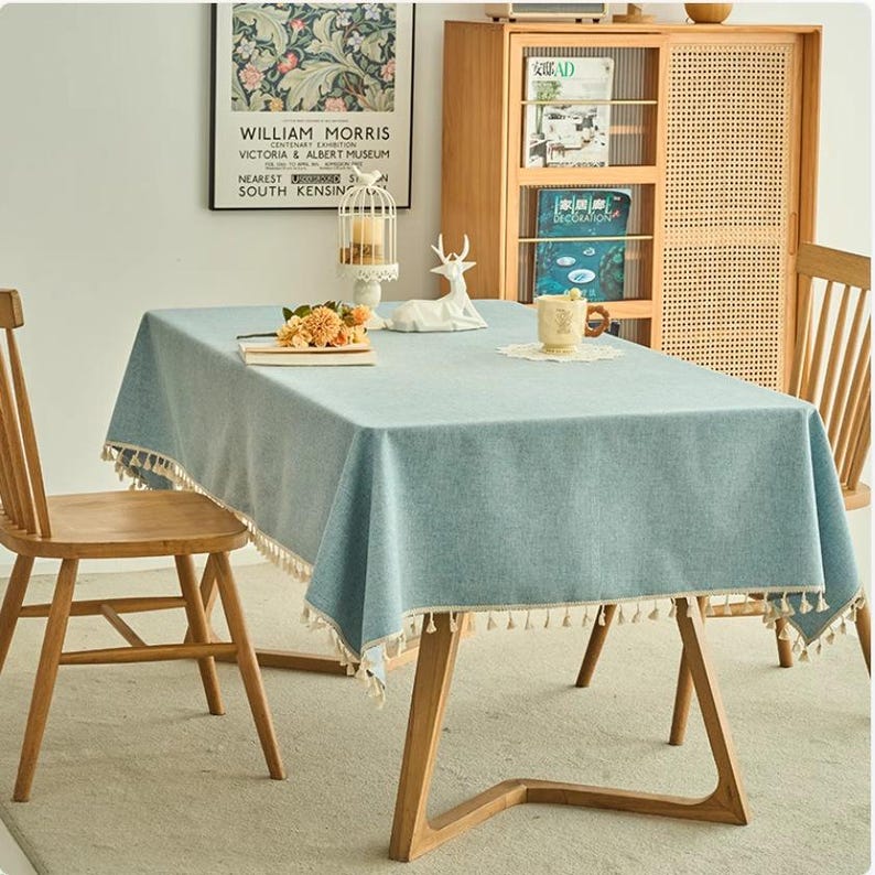 Tasseled Edge Green Waterproof Tablecloth