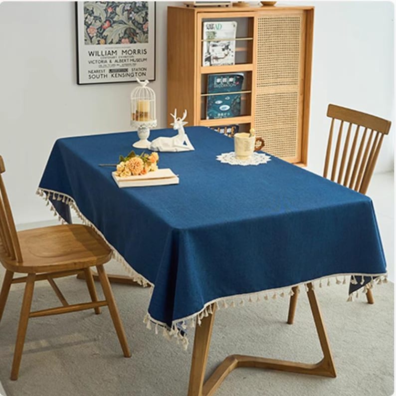 Tasseled Edge Green Waterproof Tablecloth