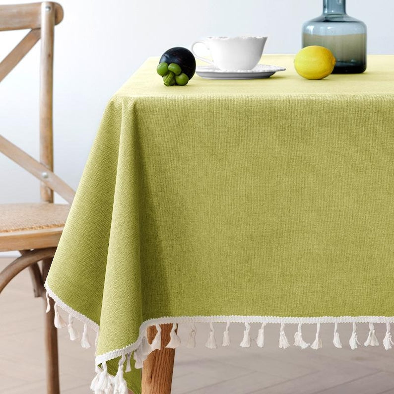 Tasseled Edge Green Waterproof Tablecloth
